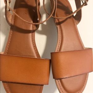 old navy || faux leather cognac double strap sandals